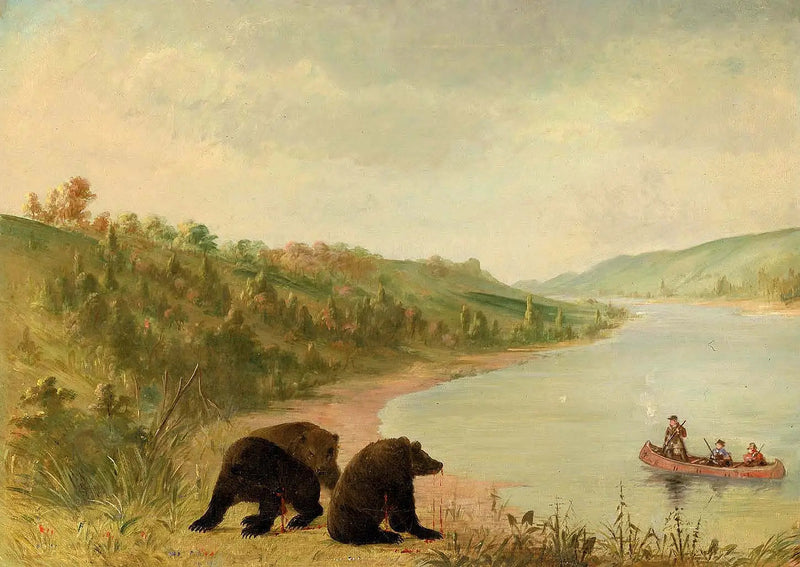 Catlin ja hänen miehensä kanoissaan, kiireellisesti maihinlaskuun pyydettyinä, Haut-Missouri - George Catlin