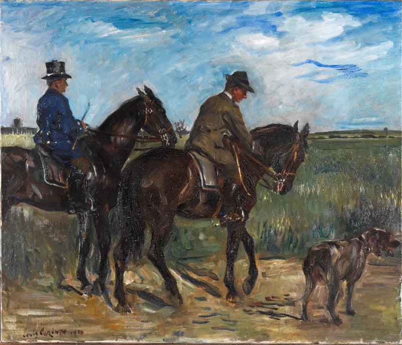 Ratsastaja sulhasen ja koiran kanssa Klein-Niendorfin tilalla Mecklenburgissa. - Lovis Corinth