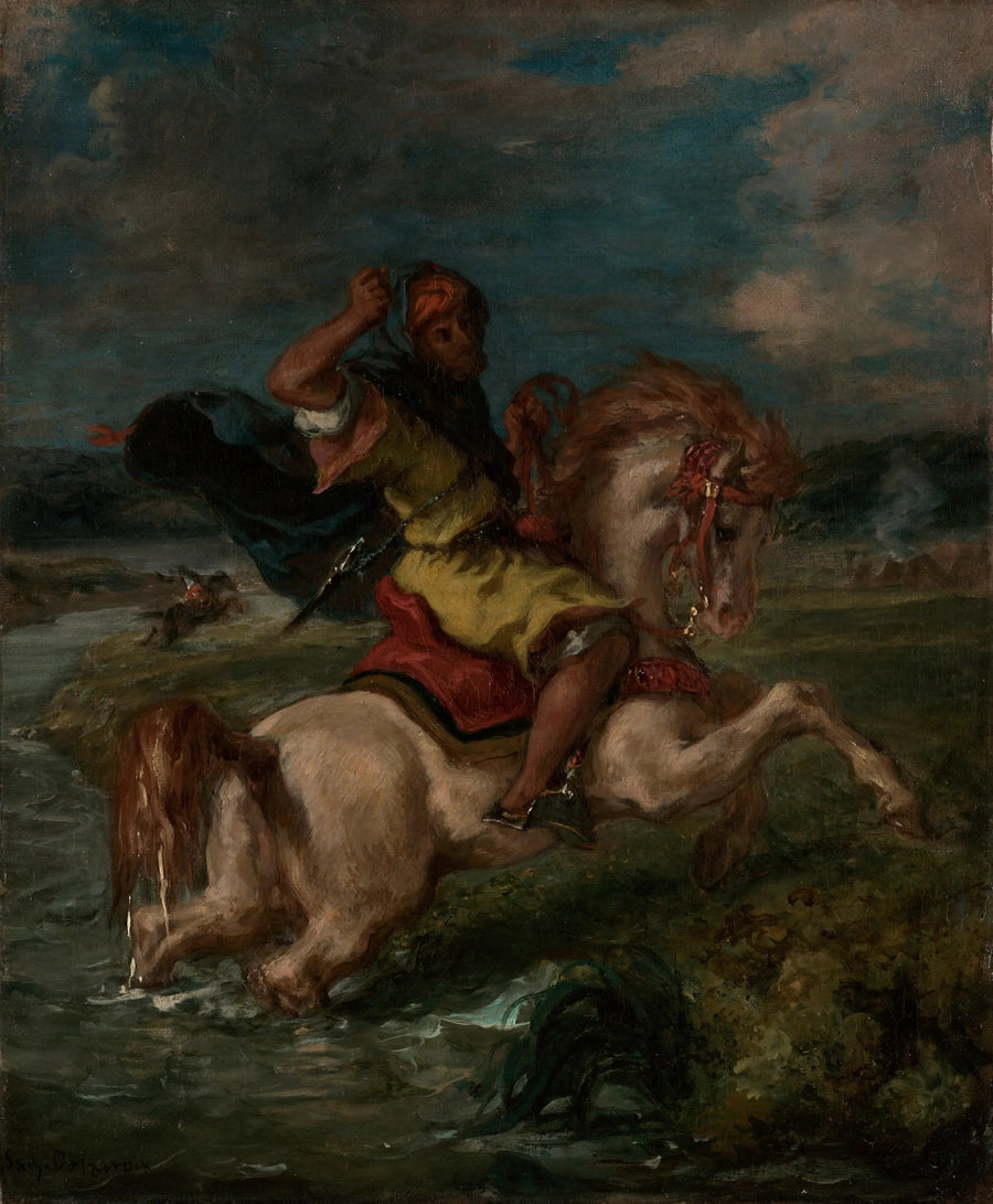 Marokkolainen ratsastaja ylittämässä uomaa - Eugène Delacroix
