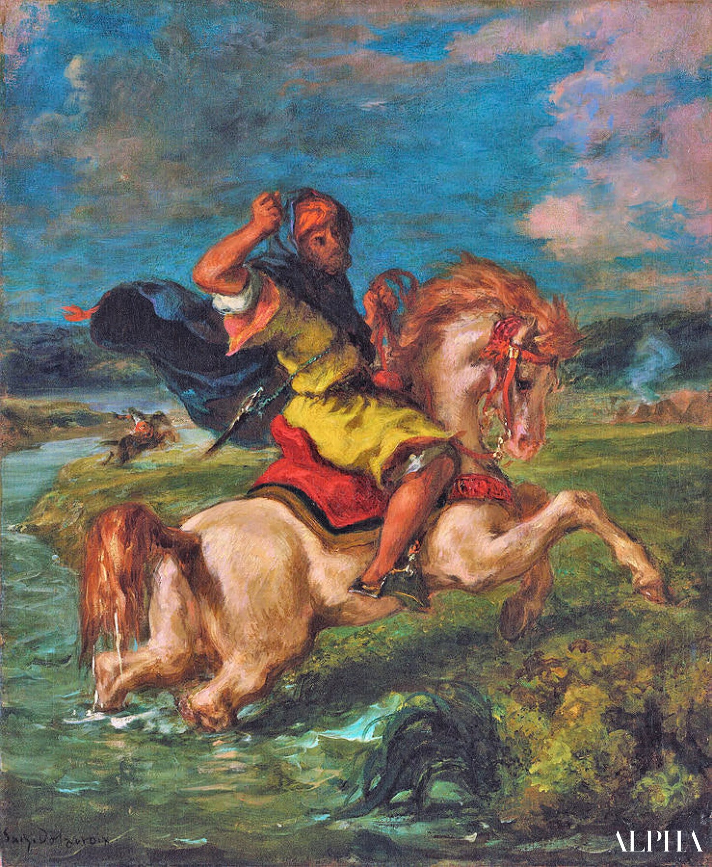 Marokkolainen ratsastaja ylittämässä uomaa - Eugène Delacroix - Korkealaatuiset taulujen ja maalauksien reproduktiot