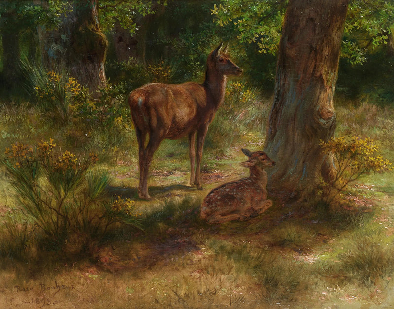 Poro ja vasikka metsässä - Rosa Bonheur