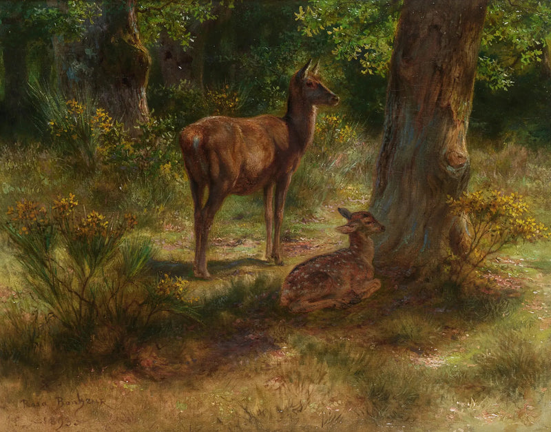 Poro ja vasikka metsässä - Rosa Bonheur