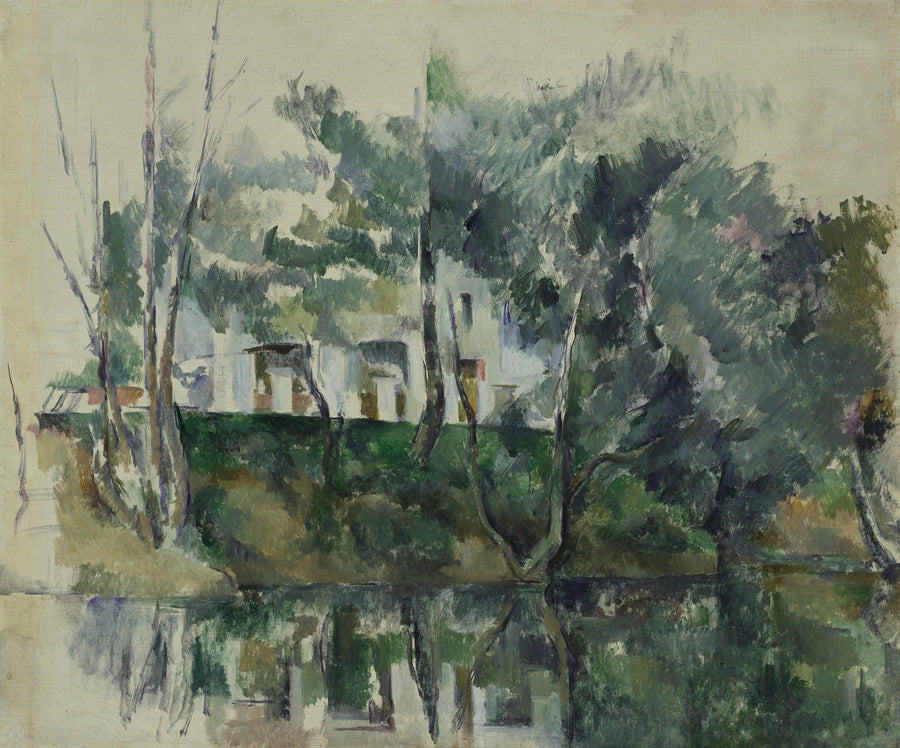 Puita ja taloja veden rannalla - Paul Cézanne