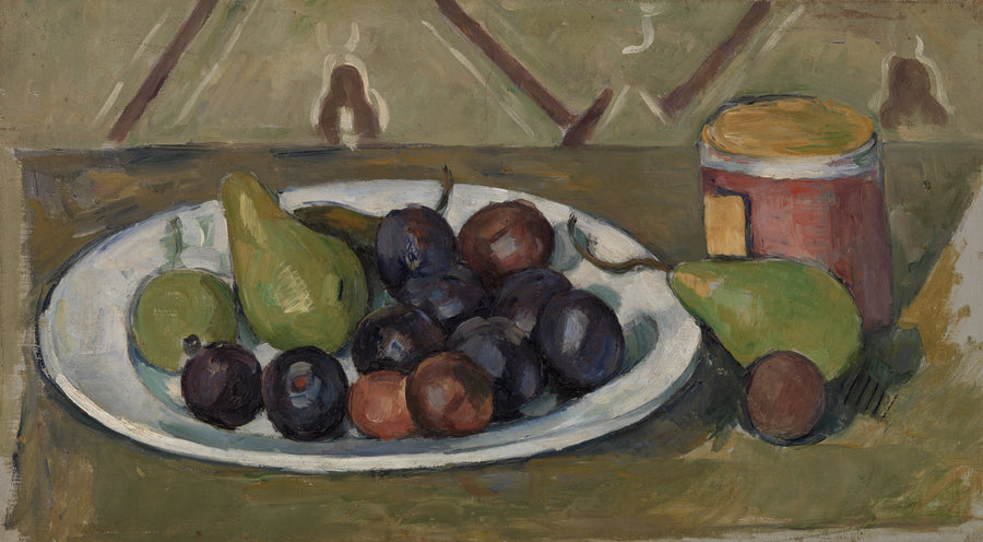 Lautanen hedelmineen ja säilykepurkki - Paul Cézanne