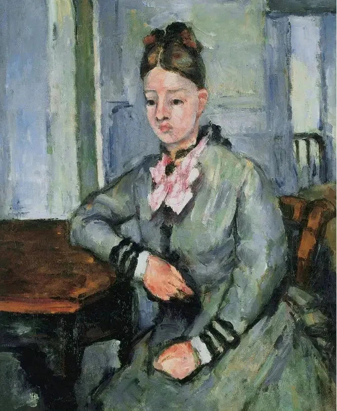 Rouva Cézanne nojaamassa kyynärpäihinsä - Paul Cézanne