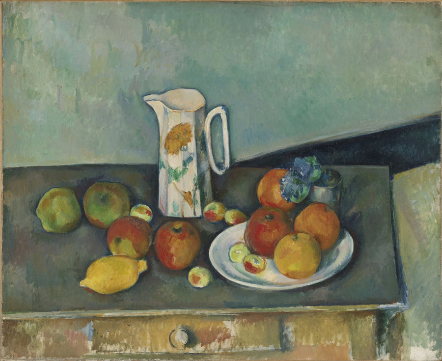 Still life, milk jug and fruits on a table - Paul Cézanne