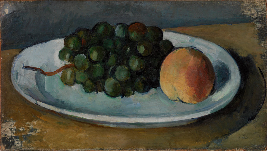 Rypäletertun ja persikan asetelma lautasella - Paul Cézanne