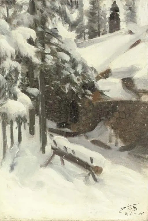 Chalet Gopsmor lumisateessa - Anders Zorn