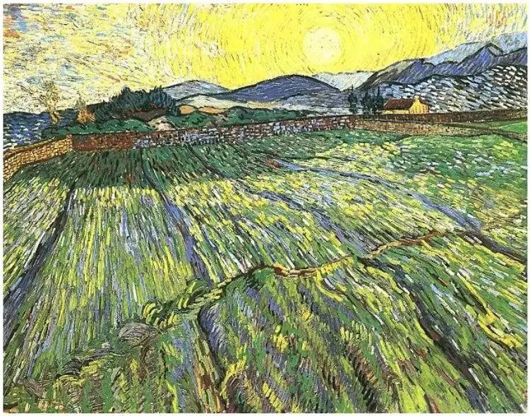 Suljettu kenttä auringon nousun kanssa - Vincent van Gogh