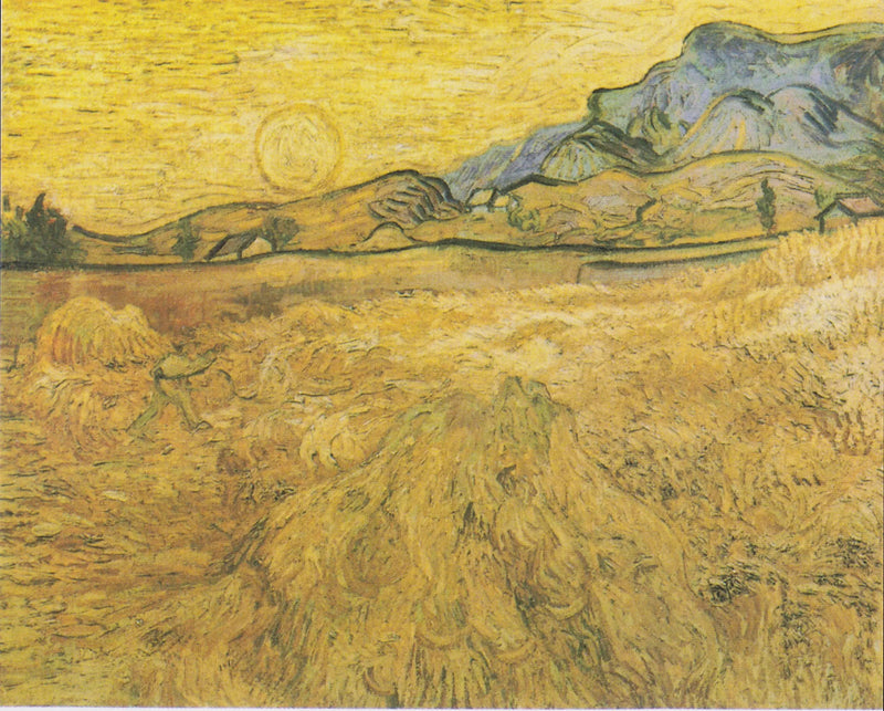 Viljapelto niittokoneen ja auringon kanssa - Vincent van Gogh