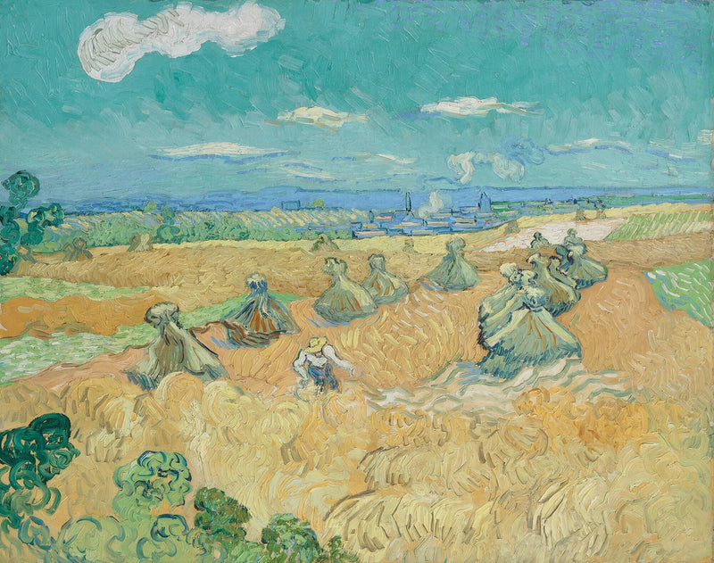 Viljakenttä heiniä ja leikkuupuimuri - Vincent van Gogh