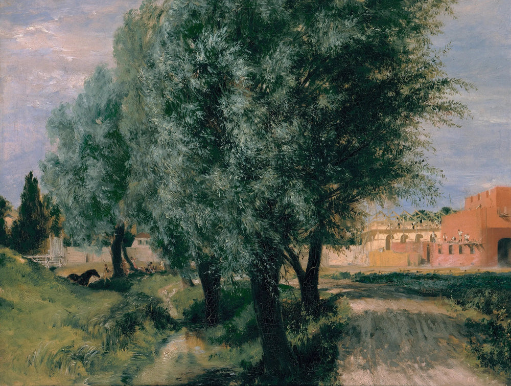 Chantier de construction avec saules - Adolph von Menzel image 1 reproduction artisanale de tableau