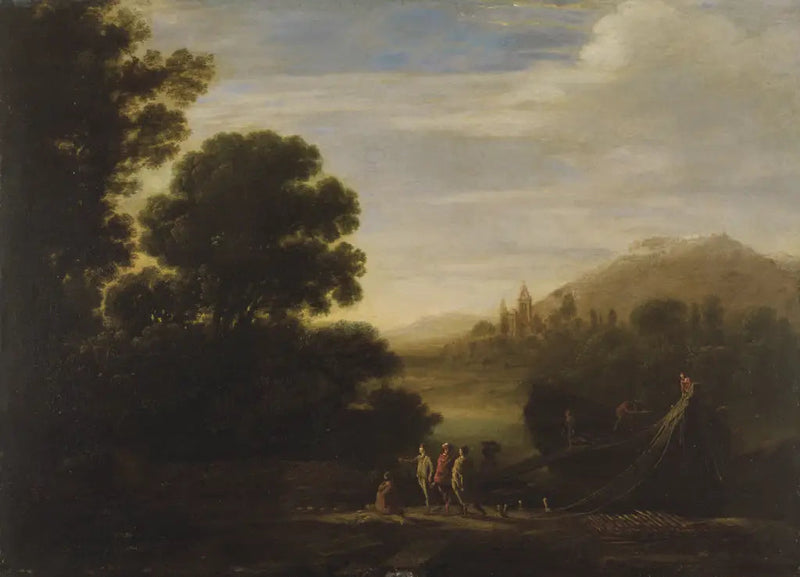 Polttopuiden lastaus iltavalan kultaisessa hehkussa - Claude Lorrain