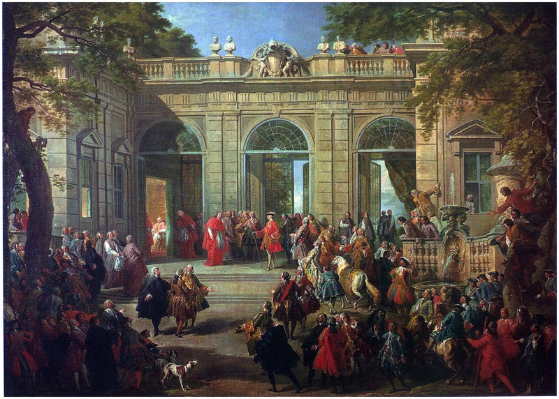 Charles de Bourbon vierailee Paavi Benoît XIV:ää Café du Quirinalissa - Giovanni Paolo Panini