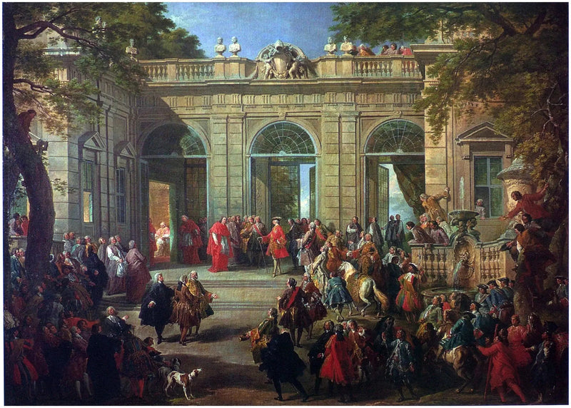 Charles de Bourbon vierailee Paavi Benoît XIV:ää Café du Quirinalissa - Giovanni Paolo Panini