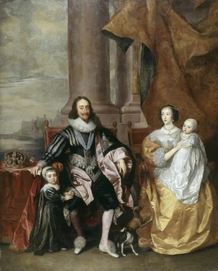 Kaarle I (1600-1649) ja Henriette Marie (noin 1609-1669), heidän kahden vanhimman lapsensa, prinssi Kaarle (1630-1685) ja prinsessa Marie (1631-1660) - Antoine van Dyck