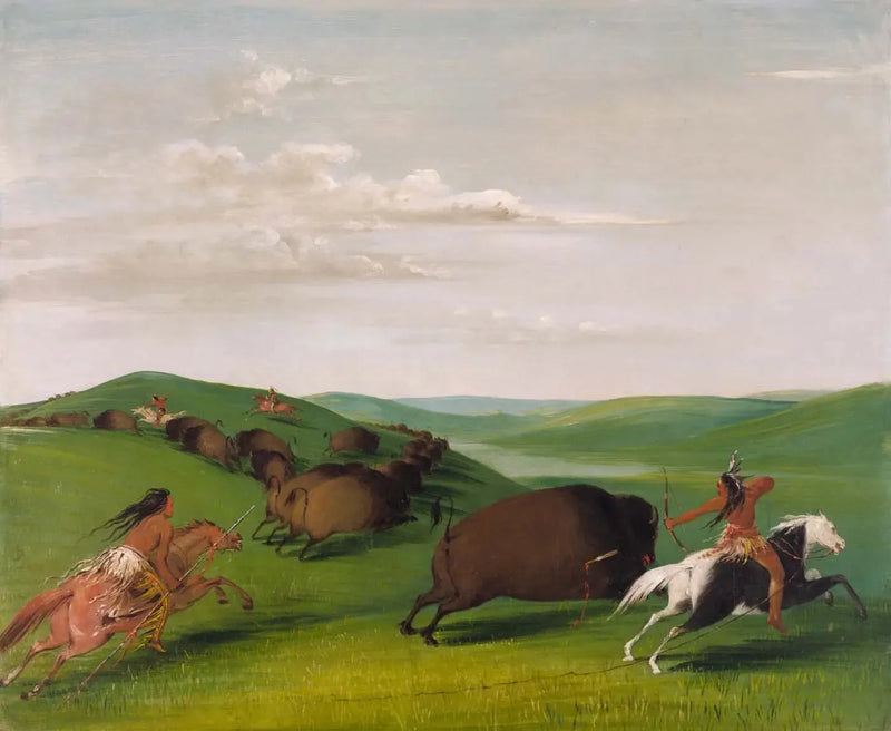Bisonin metsästys jousilla ja keihäillä - George Catlin