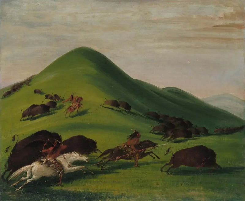 Bisonsarjan metsästys Prairie Bluffsin alueella - George Catlin