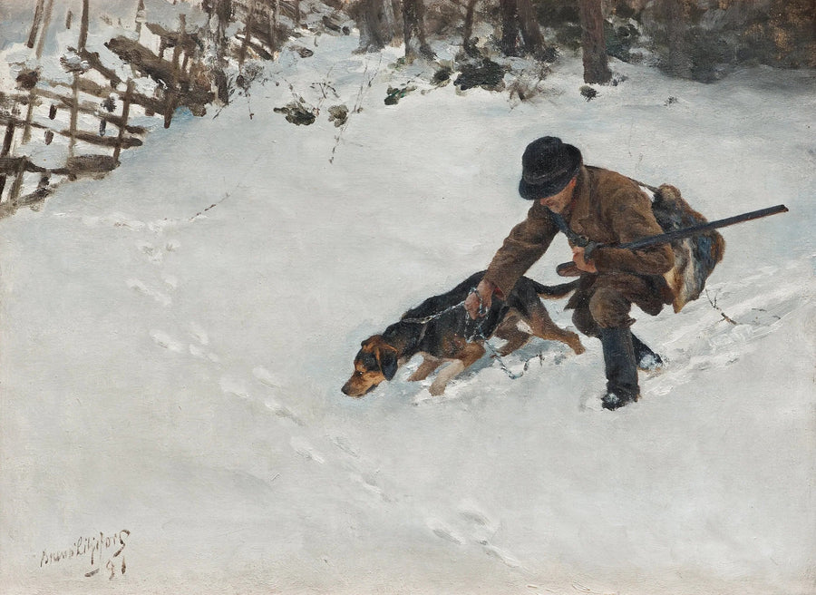 Metsästäjä koiran kanssa - Bruno Liljefors