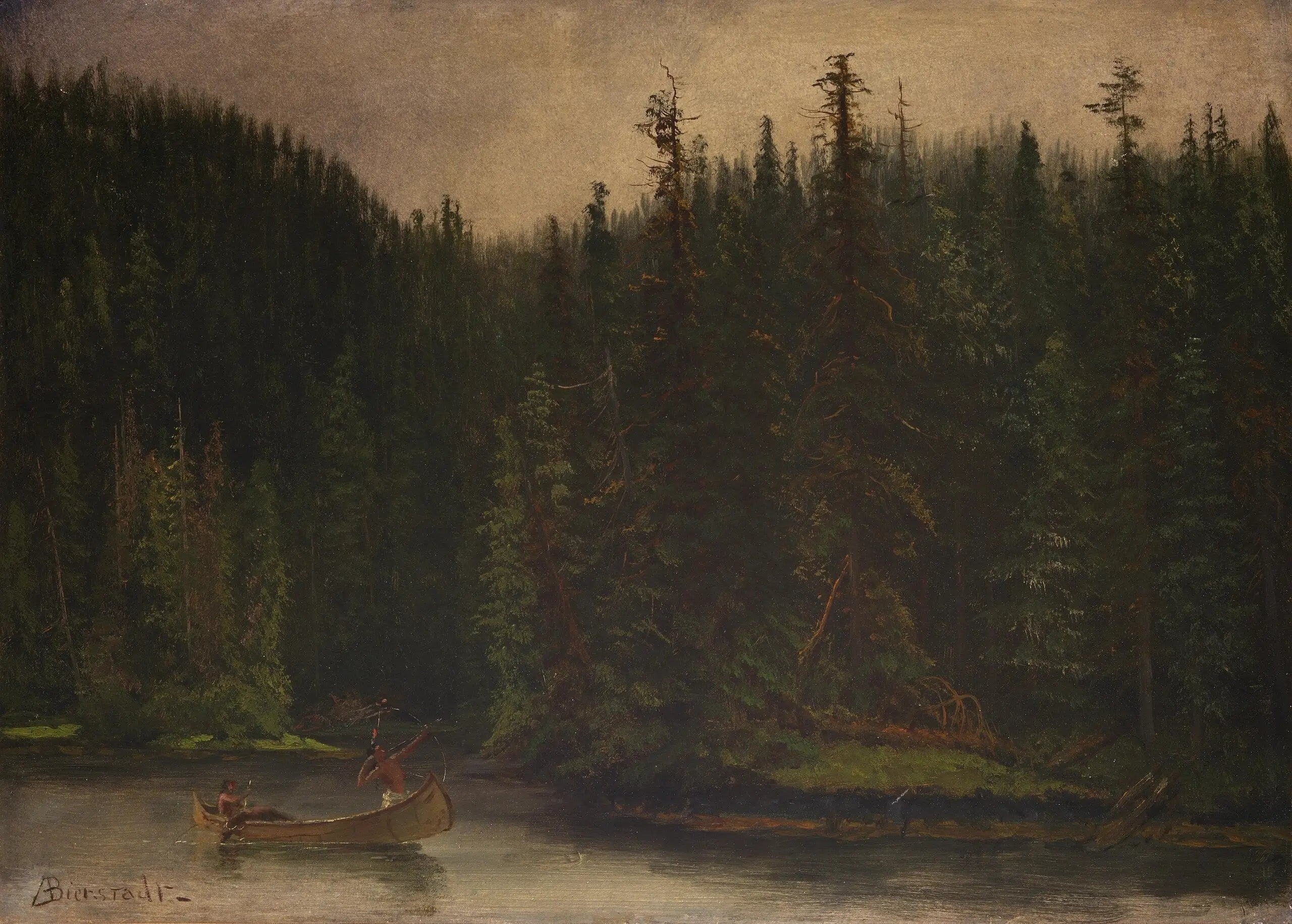 Chasseurs indiens en canoë - Albert Bierstadt - Alpha Reproduction