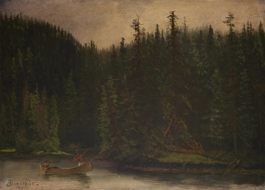 Intiaanikyytit kanootissa - Albert Bierstadt
