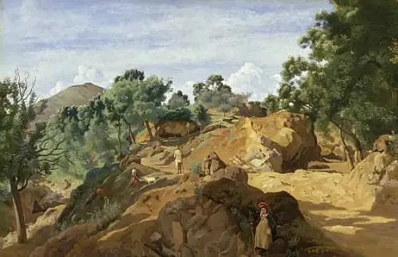 Kivinen kastanja-alue (Morvan tai Auvergne) - Jean-Baptiste Camille Corot
