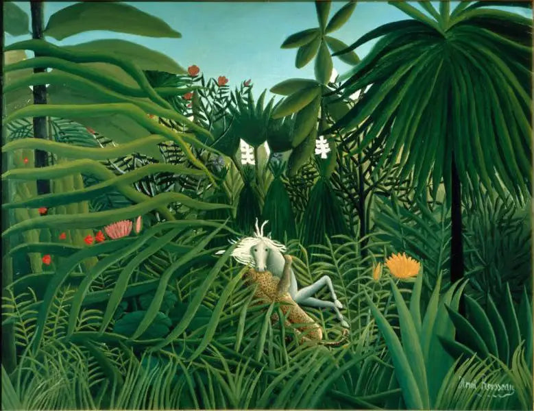 Hyökkäävä hevonen ja jaguaari - Henri Rousseau