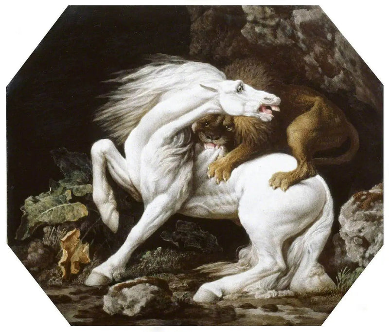 Hevonen hyökkäyksen kohteena leijonan vuoksi - George Stubbs