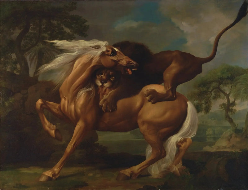Hevonen hyökkäyksen kohteena leijonan toimesta - George Stubbs