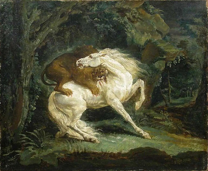 Leijonan hyökkäämä hevonen - Théodore Géricault
