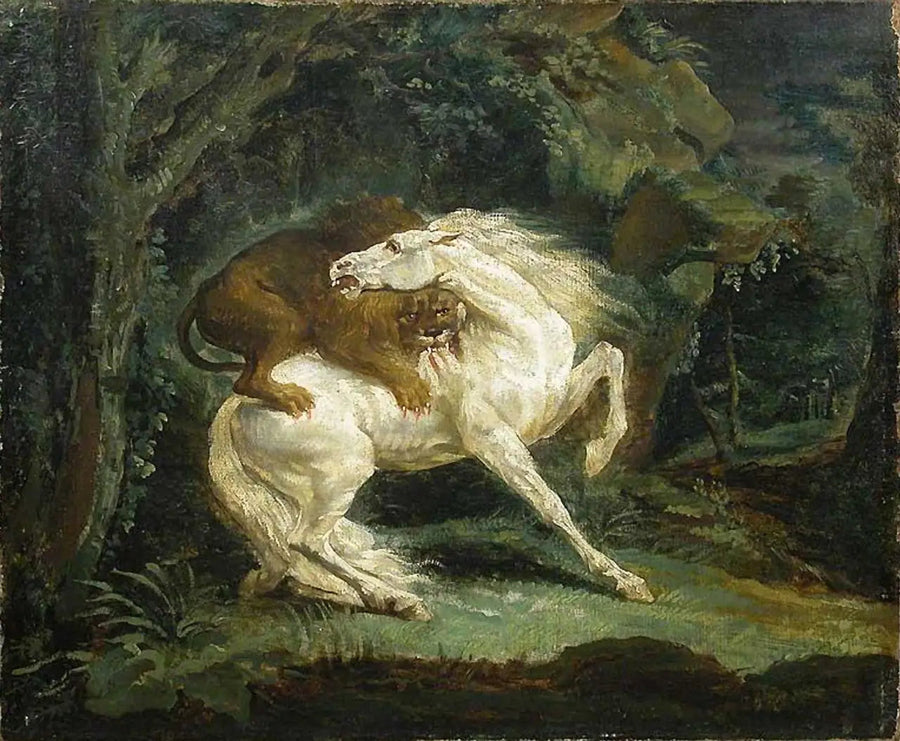 Leijonan hyökkäämä hevonen - Théodore Géricault
