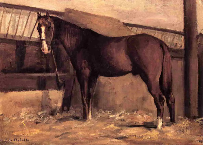Rautia punaruskea hevonen tallissa - Gustave Caillebotte