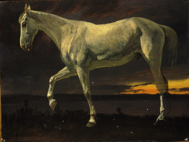 Valkoinen hevonen ja auringonlasku - Albert Bierstadt