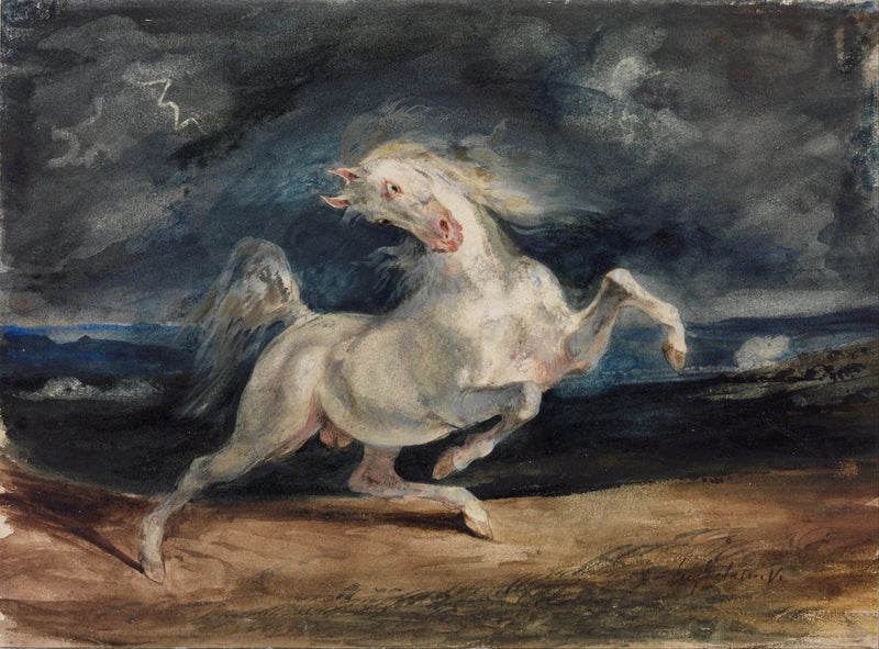 Salama pelästyttämä hevonen - Eugène Delacroix