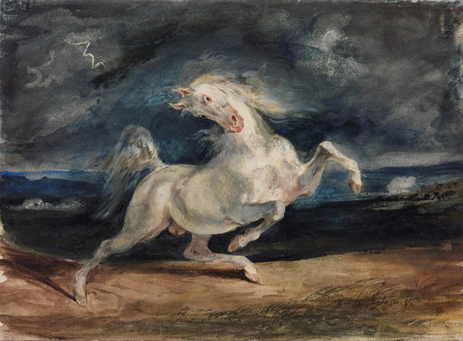 Salama pelästyttämä hevonen - Eugène Delacroix