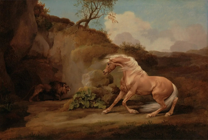Pelästyneet hevonen leijonan edessä - George Stubbs