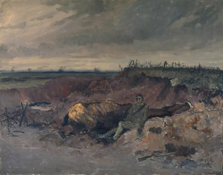Kuollut hevonen ja ratsastaja juoksuhaudassa - Maurice Galbraith Cullen