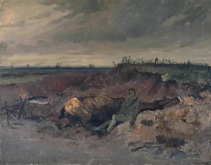 Kuollut hevonen ja ratsastaja juoksuhaudassa - Maurice Galbraith Cullen
