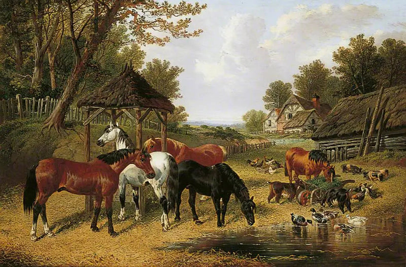 Hevoset maatilan lammen rannalla - John Frederick Herring, Sr.