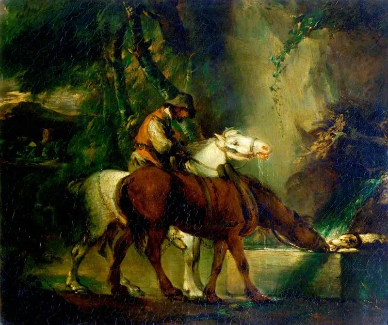 Työhevoset juoma-astiassa - Thomas Gainsborough