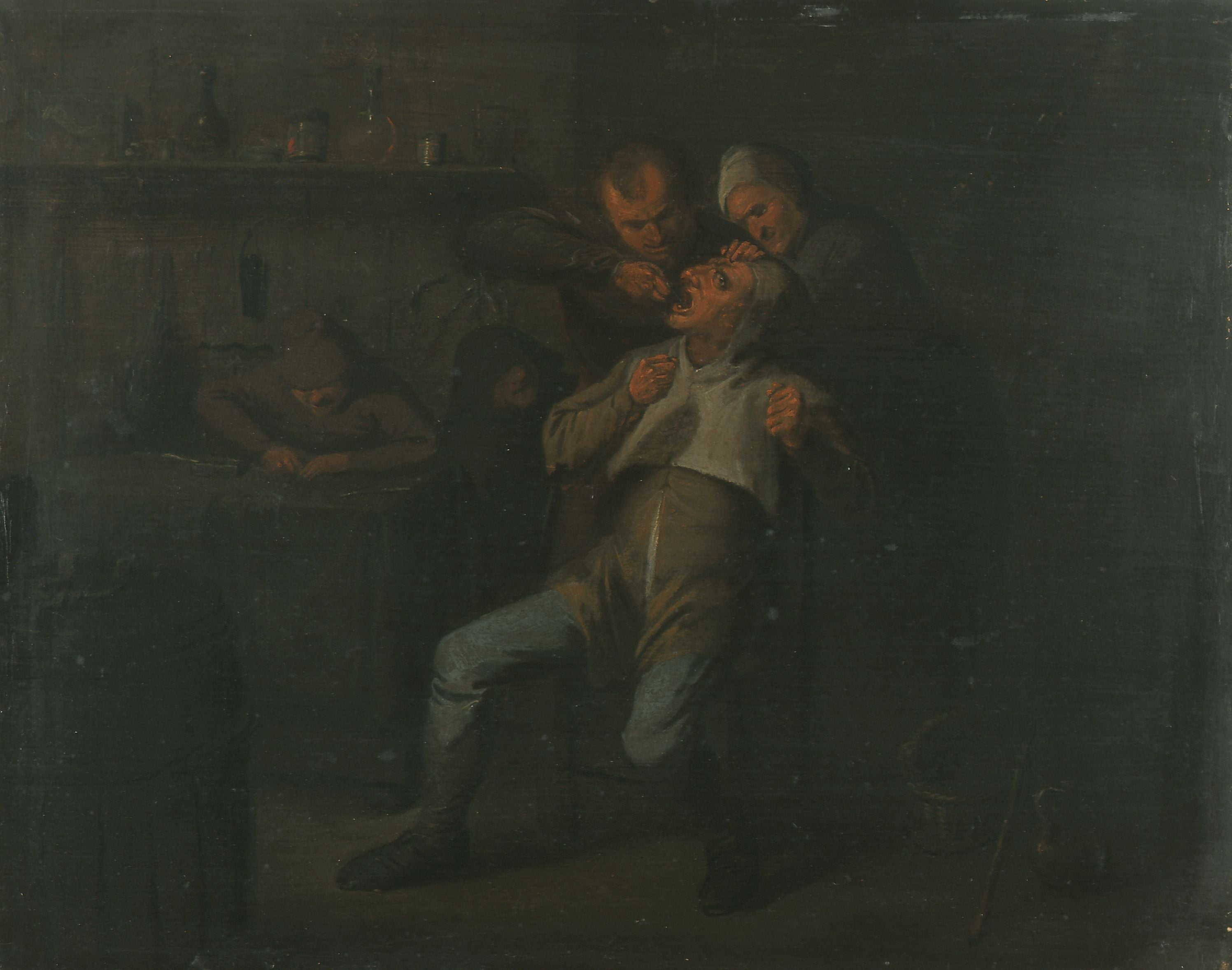 Chez l'arracheur de dents - Adriaen Brouwer image 1 tableau peint à l’huile sur toile
