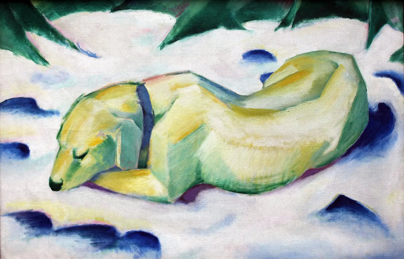 Koira makaa lumessa - Franz Marc