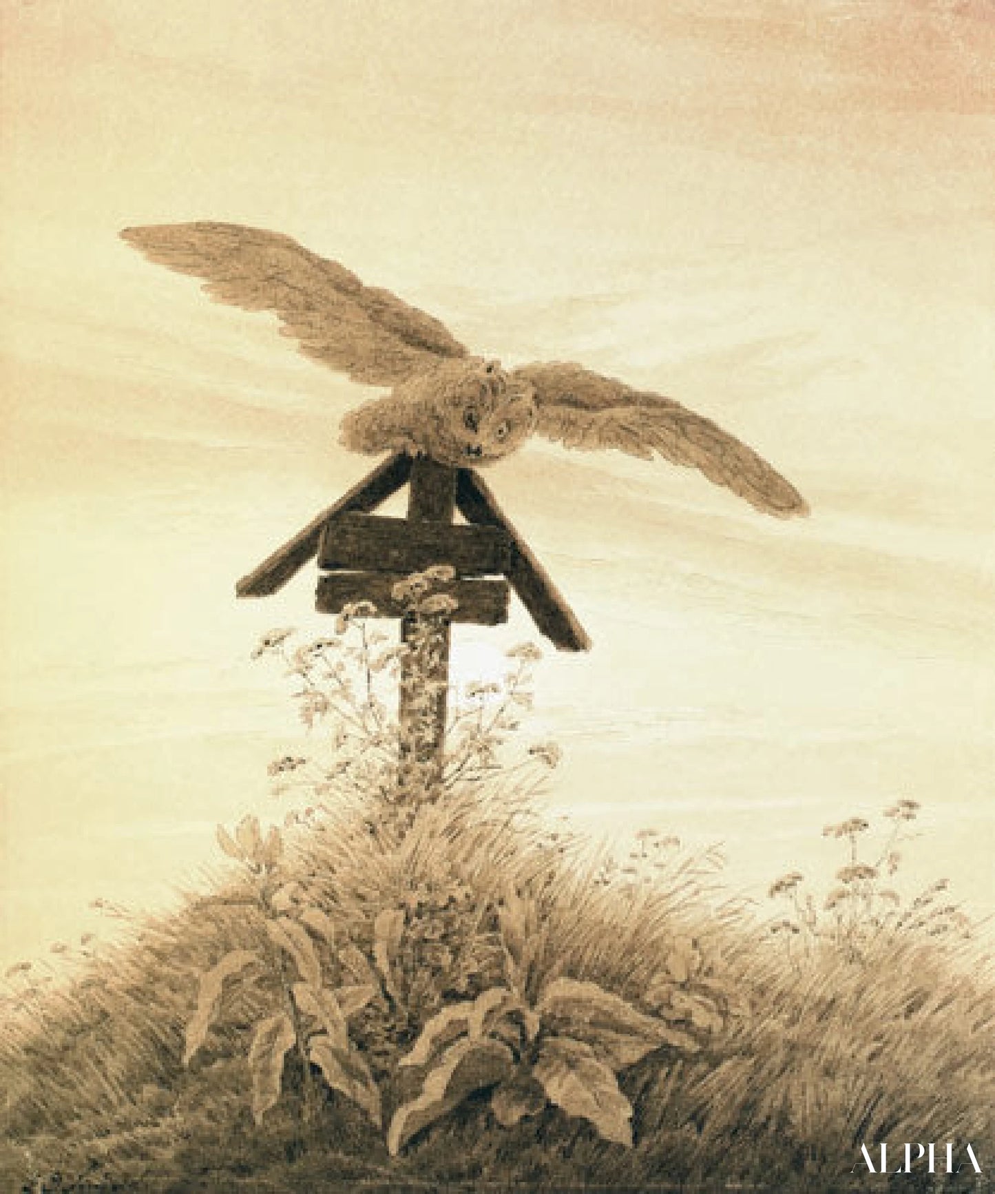 Reproduction du tableau « Chouette sur une croix funéraire - Caspar David Friedrich » par Alpha Reproduction en peinture à l’huile