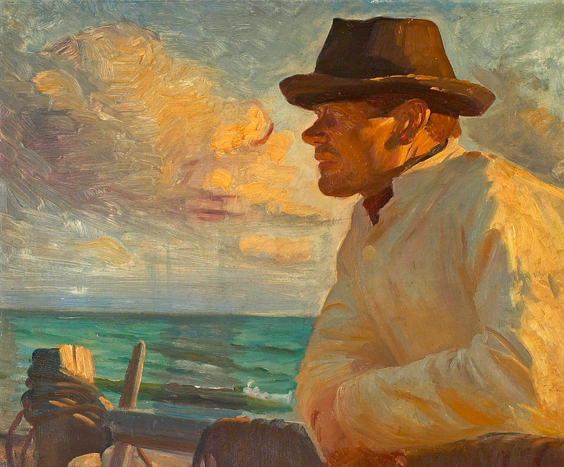 Christoffer auringossa, seisomassa merenmuurilla. -Michael Peter Ancher
