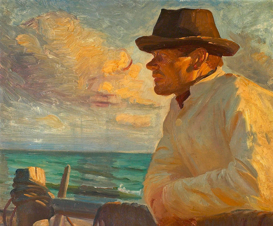 Christoffer auringossa, seisomassa merenmuurilla. -Michael Peter Ancher