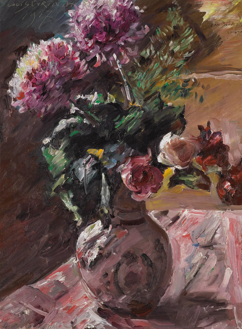 Krysanteemeja ja ruusuja kannussa - Lovis Corinth