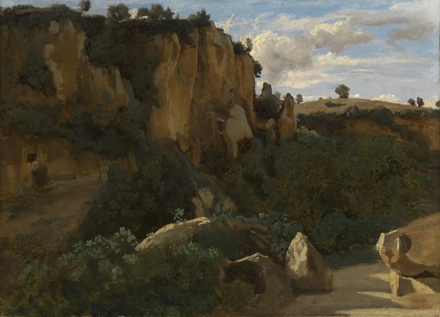 Civita Castellana. Kukkulat hallitsevat metsänpeitteistä laaksoa - Jean-Baptiste Camille Corot