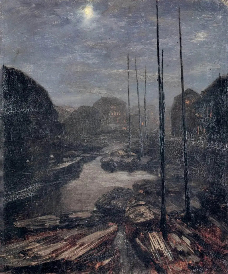 Kuunsäde Friedrichskanalilla vanhassa Berliinissä - Adolph von Menzel
