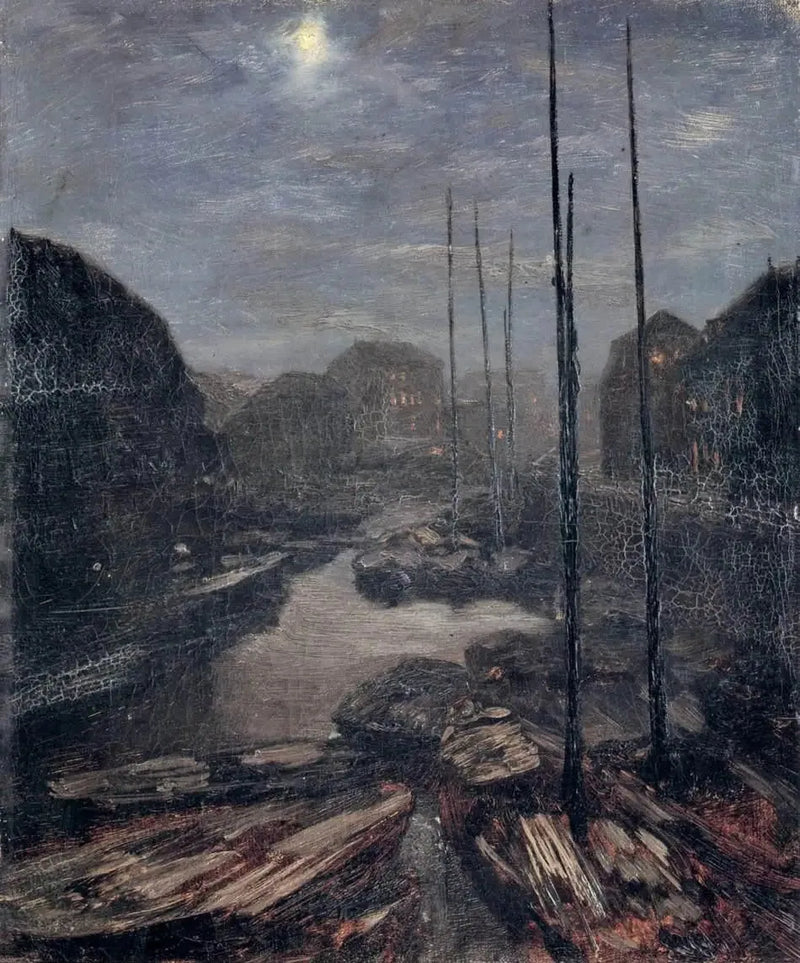 Kuunsäde Friedrichskanalilla vanhassa Berliinissä - Adolph von Menzel