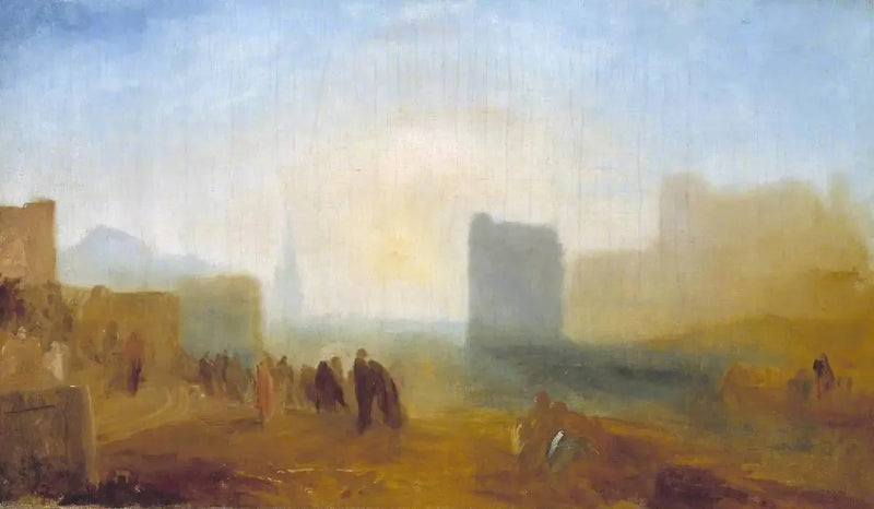Klassinen satamakohtaus; mahdollisesti perustuu Le Havreen - J. M. W. Turner